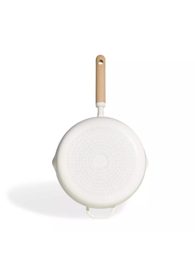 Carote 4.7 Litre Ceramic Nonstick Sauté Pan with Dual-Size Strainer Lid, PFAS-Free Healthy Cooking, Ergonomic Wood-Like Handle, Full-Spray Base, All-Stovetop Compatible, Dishwasher Safe (Cream) - Image 3